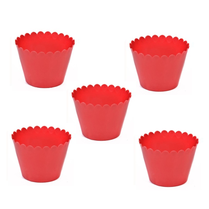 Set 5 Suporti Lumanare Anti Vant din Plastic Rosu Ø8x5cm