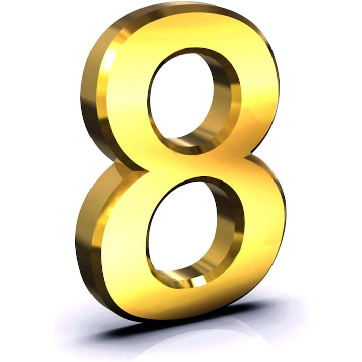 Numar 8 Gold autoadeziv pentru casa, Efect 3D, Numere de usa, cutie postala, apartament, hotel, birou, camera, curte, cafenea, Auriu