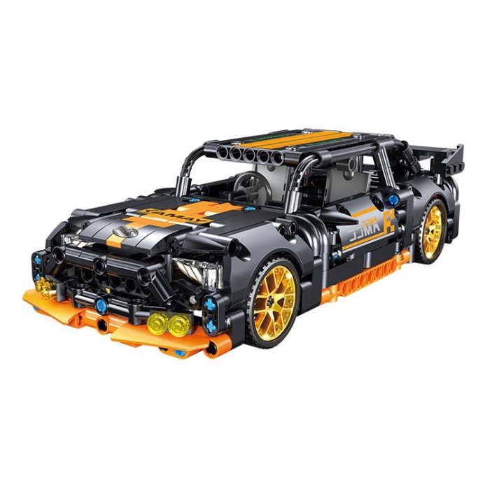 Set blocuri de constructie, masina sport Mustang, masina mecanica, cultivarea creativitatii logice, jucarie puzzle, negru, 500 piese, cadou pentru copii, 6 ani+
