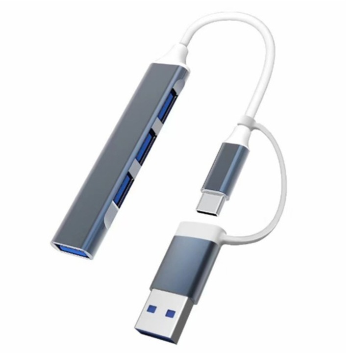 2-в-1 хъб, OEM, мултифункционален, компютър, сплитер, USB 3.0 докинг станция, сребристосив
