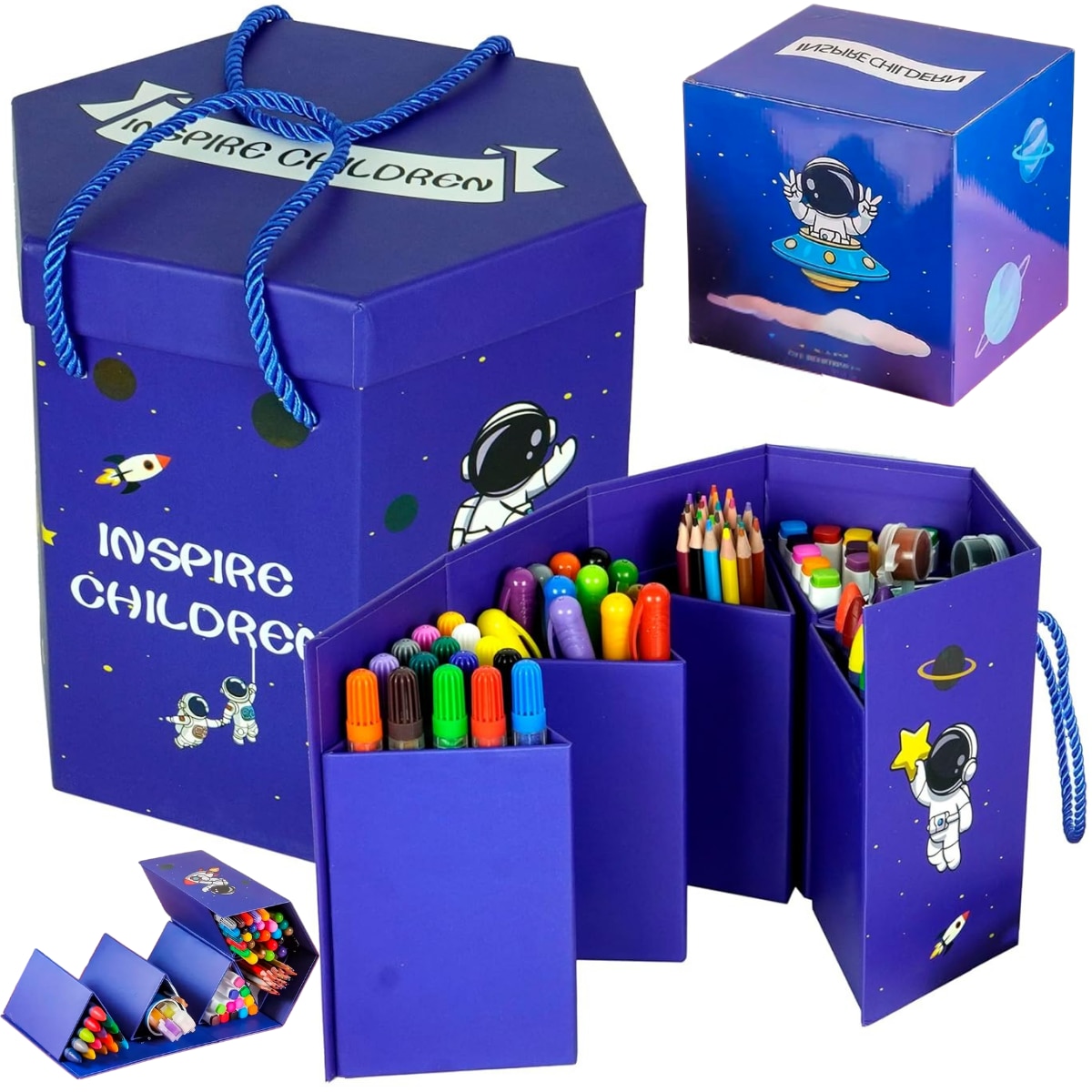 Set Creativ cu 93 de creioane colorate, carioci, markere, creta ...