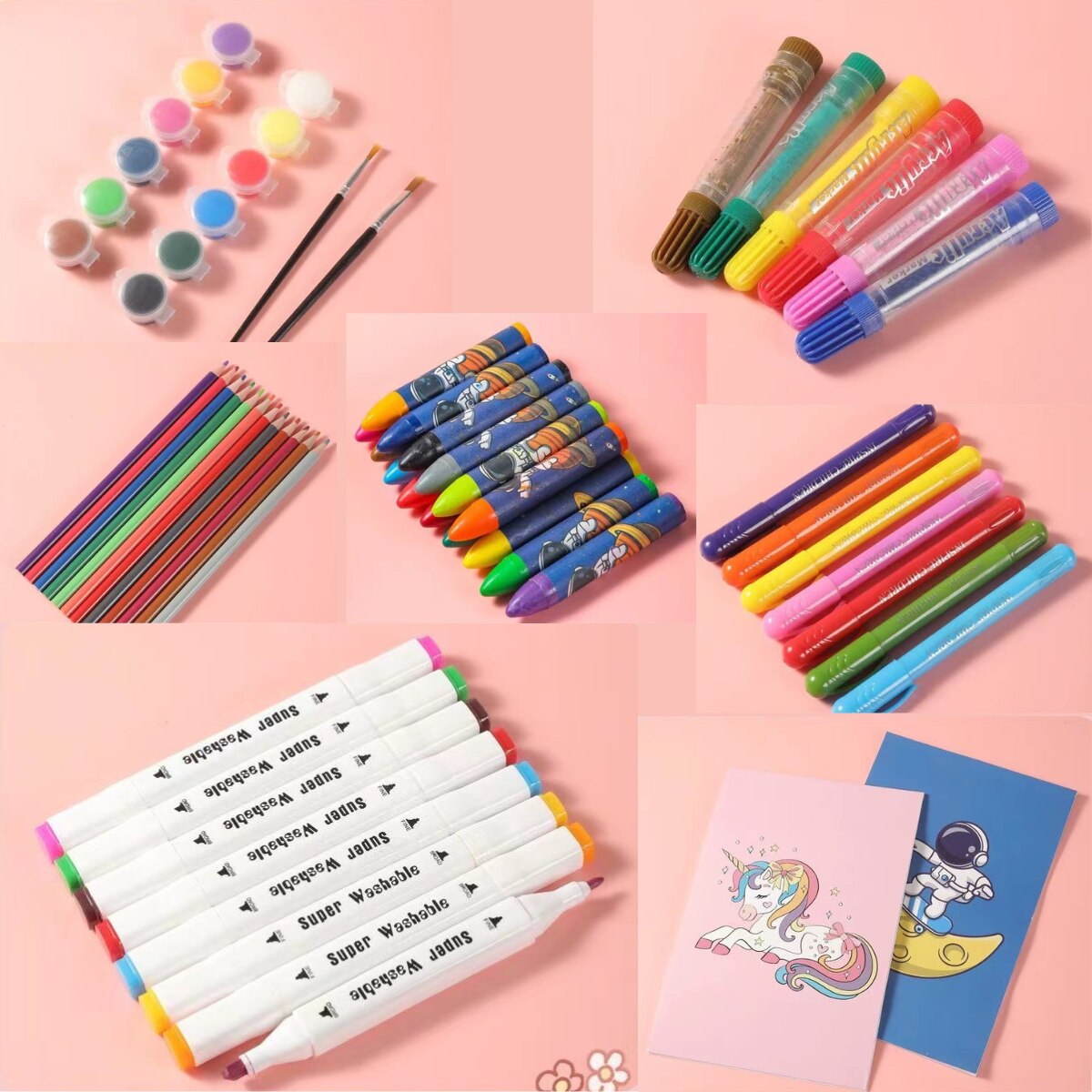 Set Creativ cu 93 de creioane colorate, carioci, markere, creta ...