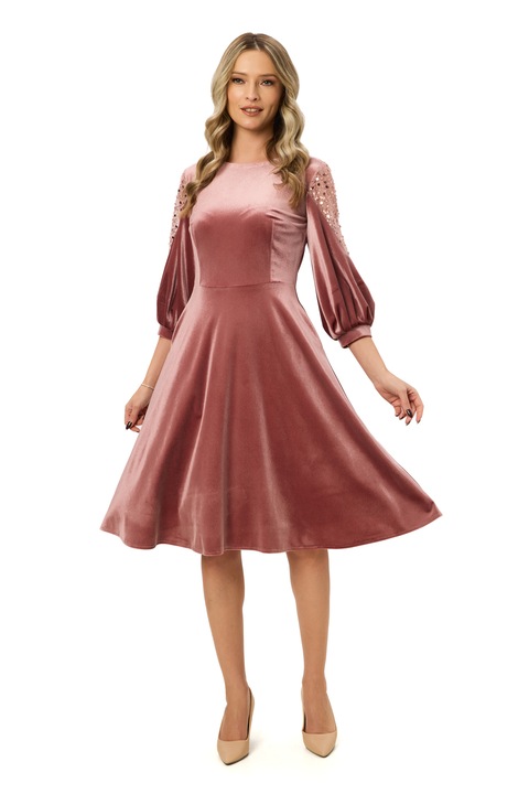 BAROCCA, Rochie catifelata cu paiete, Roz prafuit