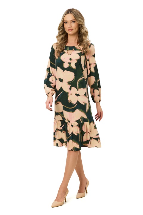 BAROCCA, Rochie cu model si maneci lungi Ema, Verde inchis/Crem