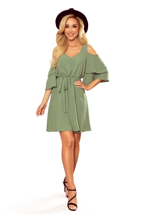 Rochie casual cu un design modern cu umerii decupati, Verde