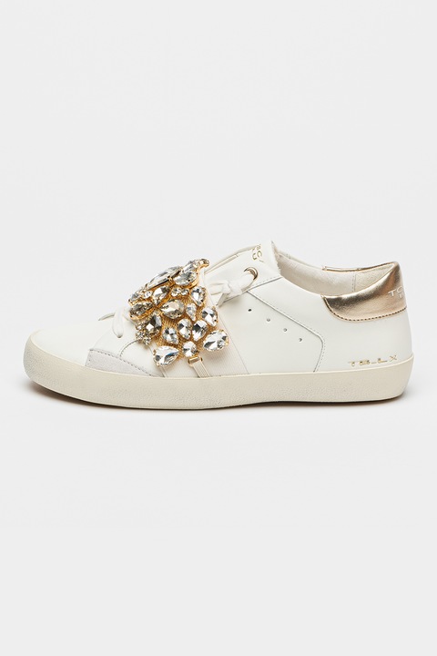 Tosca Blu, Кожени маратонки Sirius с декоративни камъни, Златист/Мръснобял