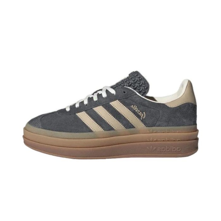 Tenisi Adidas Gazelle Bold, gri, bej, piele intoarsa, talpa cu platforma