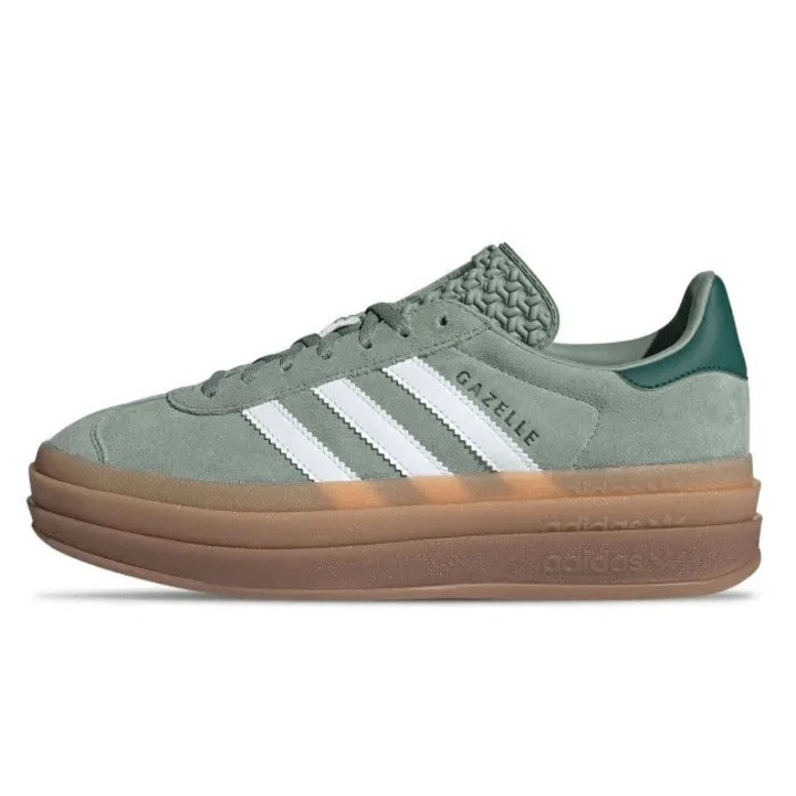 Tenisi dama Adidas Gazelle Bold, piele intoarsa, verde/alb