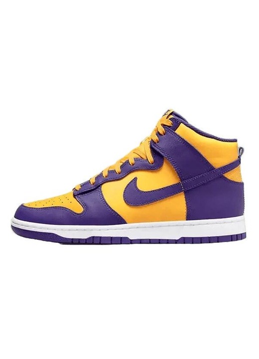 Pantofi sport barbati, Nike Dunk High, culori Lakers, violet si galben, material rezistent, 47 EU