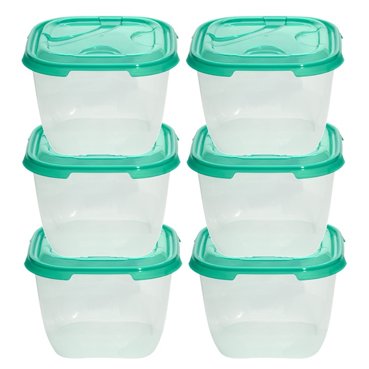 Caserole alimentare plastic patrate cu capac, 6 x 400 ml
