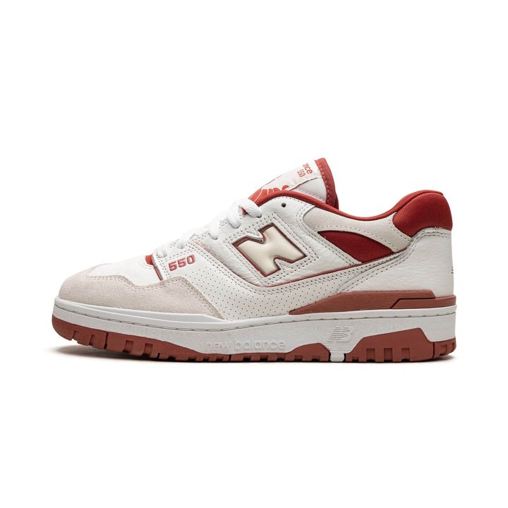Tenisi dama New Balance 550, piele ecologica/piele intoarsa, alb/teracota