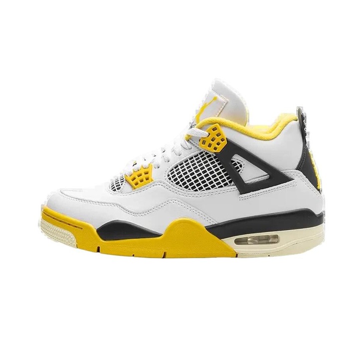 Nike Air Jordan 4 Retro sportcipő, fehér, sárga és fekete részletekkel, 36,5-ös méret