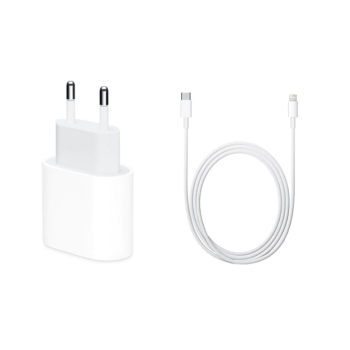 Set incarcator retea si cablu, compatibil cu iPhone, 20 W pd USB C-Light, 2 m, 37w