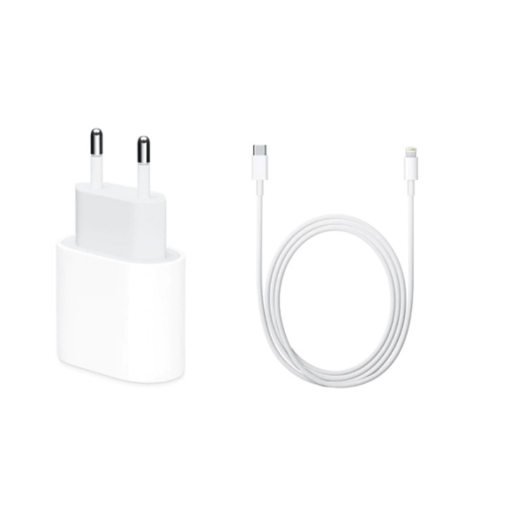 Incarcator Fast Charge compatibil 18W iPhone 12 Mini / 12 / 12 Pro / 11 Pro Max si Cablu de date Fast Charge USB-C-Light 2m, 37w