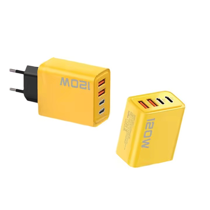 Incarcator de perete 120W din material ignifug PC+ABS, cu 2 porturi PD si 2 porturi USB (5V/2A), compatibil QC3.0, standard EU/US, pentru iPhone si Samsung