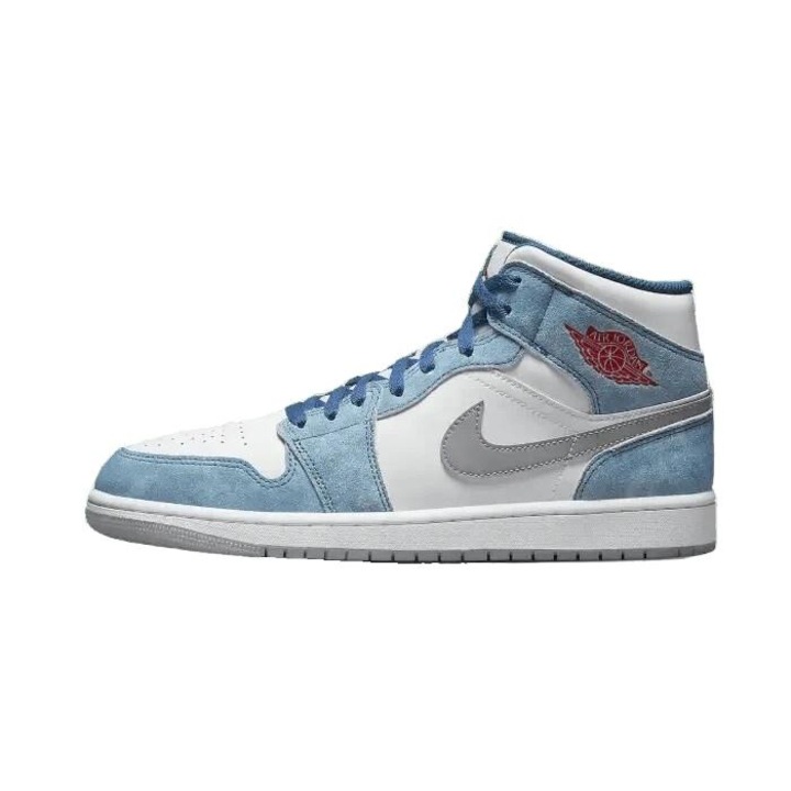 Pantofi sport barbati Jordan Air Jordan 1 Mid, albastru-rosu, piele si material textil, profil mediu