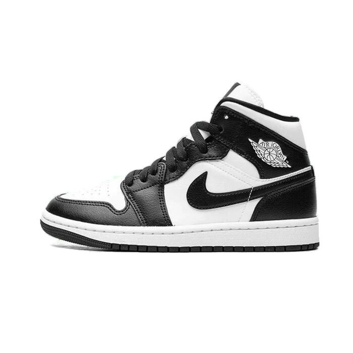 Pantofi sport barbati, Jordan, Air Jordan 1 Mid Panda, alb-negru, materiale de inalta calitate, Alb/Negru