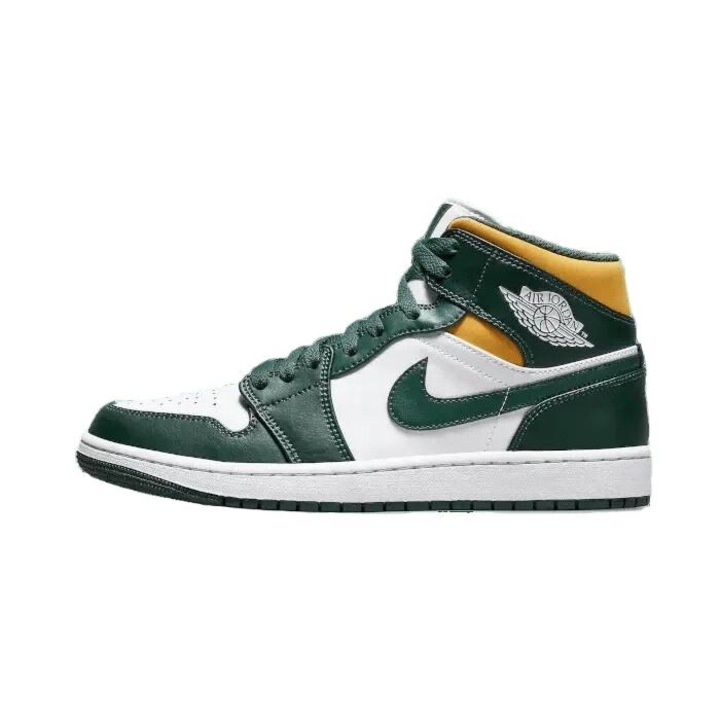Pantofi sport barbati, Jordan, Air Jordan 1 Mid Sonics, verde si galben, material de inalta calitate