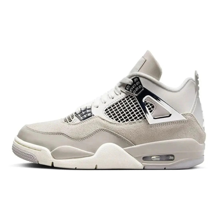 Pantofi sport copii Jordan 4 Retro Frozen Moments, gri, piele naturala si mesh, design elegant cu accente metalice