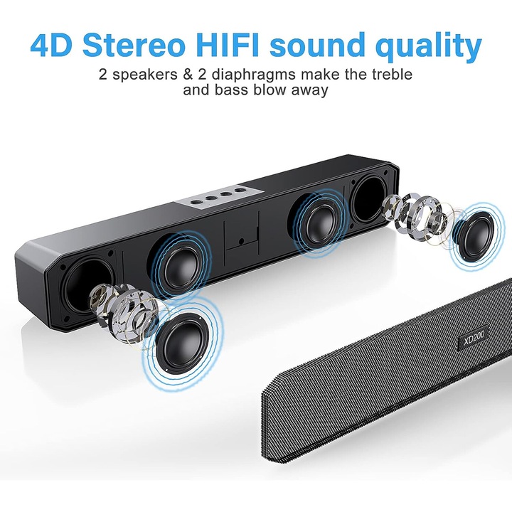 Boxe desktop cu Bluetooth 5.0, sunet stereo 4D, negru, set de boxe pentru PC