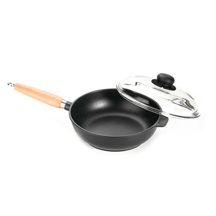 Tigaie adanca ANTIK ARS 24x14cm cu maner lemn si capac sticla strat non-aderent