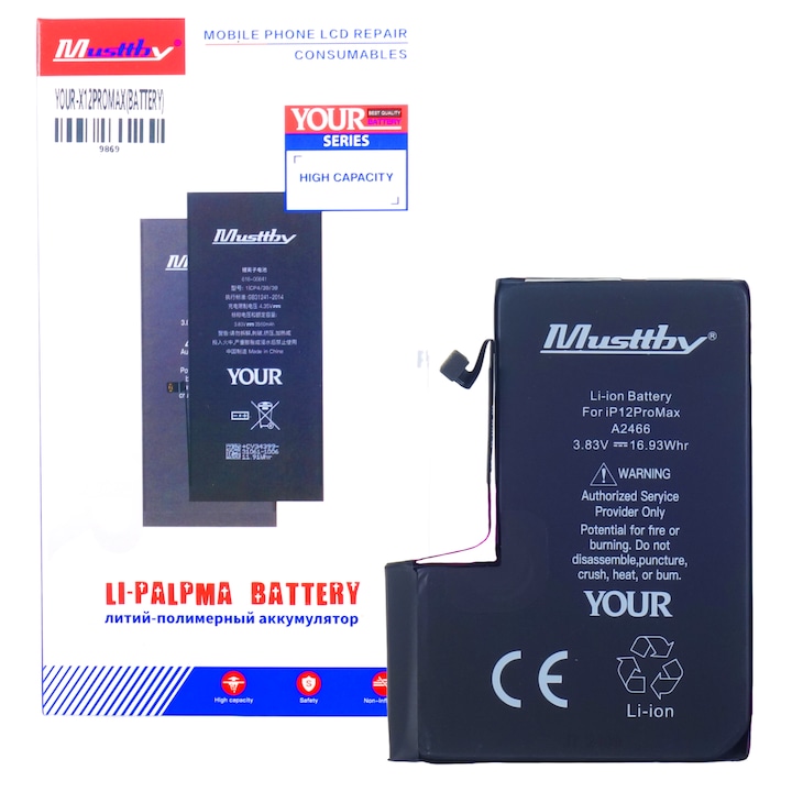 Baterie Musttby pentru iPhone 12 Pro Max, 4420 mAh, Li-Ion, protectie la suprasarcina