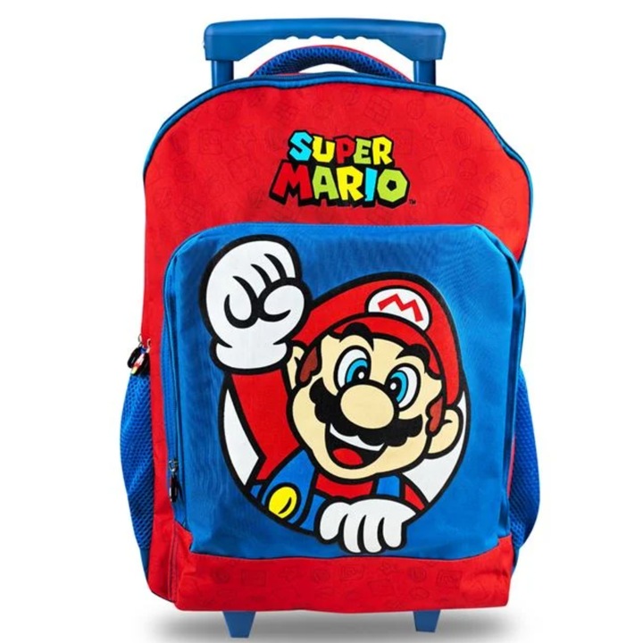 Bőrönd hátizsák, BURRAQ, Super Mario, kék/piros, 33x43x15cm, 2 nagy rekesz, 1 első rekesz