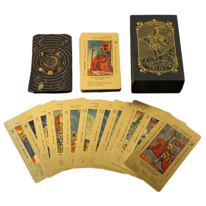 Комплект карти таро, ZOUN, 78 карти, златни, колекционерска кутия
