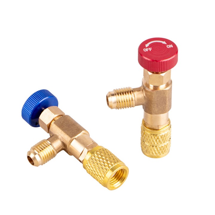 Klíma feltöltő biztonsági szelep készlet, ZOUN, 2 db, R410A/12mm, R22/11mm, sárgaréz