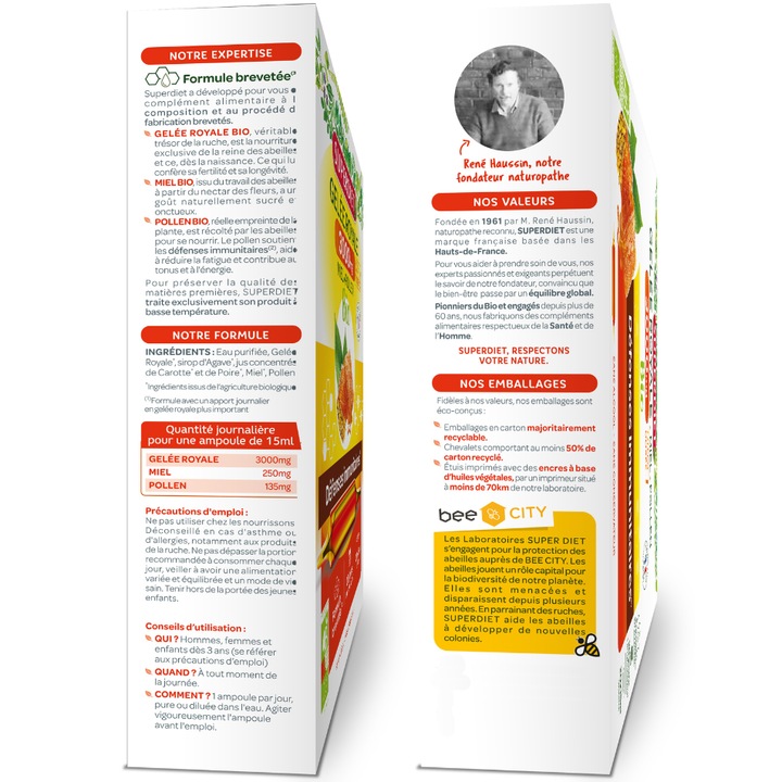 Laptisor De Matca Superdiet - Gelee Royale 3000 Mg Bio - 20 Fiole din Sticla X 15ml