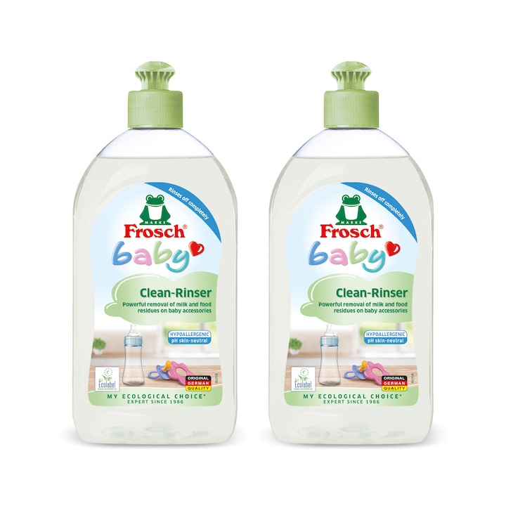 Pachet Detergent curatare vesela, biberoane, suzete, jucarii bebelusi Frosch Eco Baby, 2x500ml