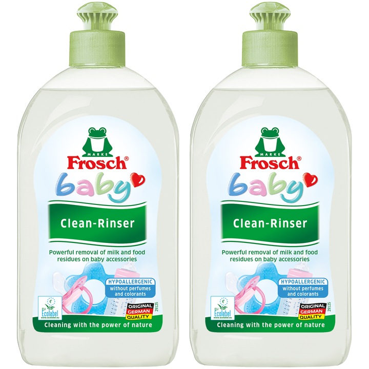 Pachet Detergent curatare vesela, biberoane, suzete, jucarii bebelusi Frosch Eco Baby, 2x500ml