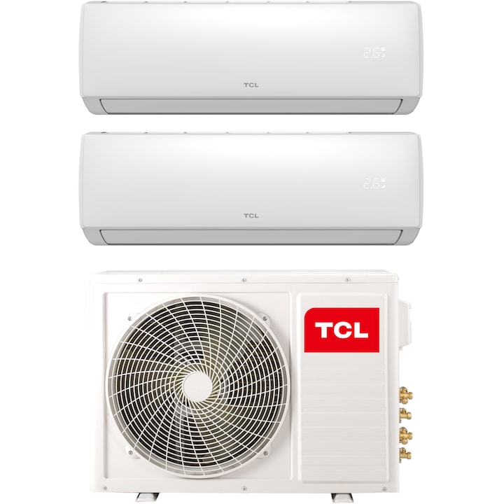 Aer conditionat multisplit TCL FMA-18I2HD912, unitate exterioara de 18000 BTU, unitati interioare 1x 12000BTU + 1x 9000BTU, Clasa A++, R32, Incalzire, Display Digital, Air flow 3D, 4 way airflow, Eco Mode, I feel, Sleep mode, WiFi