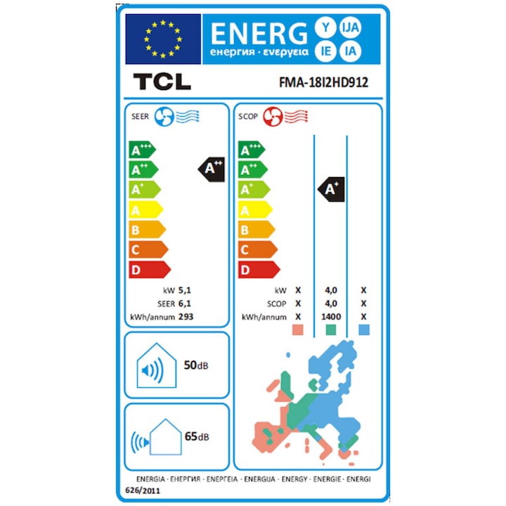 Aer conditionat multisplit TCL FMA-18I2HD912, unitate exterioara de 18000 BTU, unitati interioare 1x 12000BTU + 1x 9000BTU, Clasa A++, R32, Incalzire, Display Digital, Air flow 3D, 4 way airflow, Eco Mode, I feel, Sleep mode, WiFi