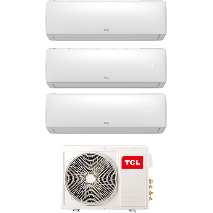 Aer conditionat multisplit TCL FMA-27I3HD9912, unitate exterioara de 27000 BTU, unitati interioare 1x 12000BTU + 2x 9000BTU, Clasa A++, R32, Incalzire, Display Digital, Air flow 3D, 4 way airflow, Eco Mode, I feel, Sleep mode, WiFi