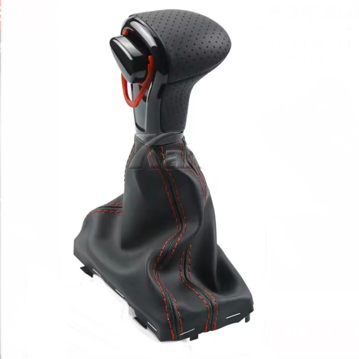 Gomb és hüvely automata sebességváltóhoz Kompatibilis Audi A3, A4, A5, A6, Q5, Q7 S-line, perforált bőr, fekete piros varrással