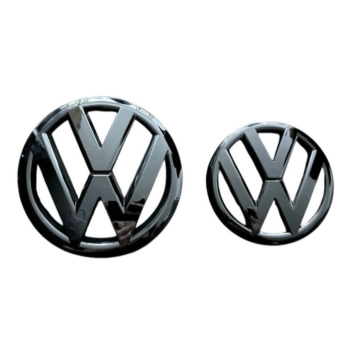 Set 2 Embleme Fata Spate Cu Prinderi Originale Pentru VW Volkswagen Golf 6 Hatchback MK6, 135mm si 113mm, Negru Lucios