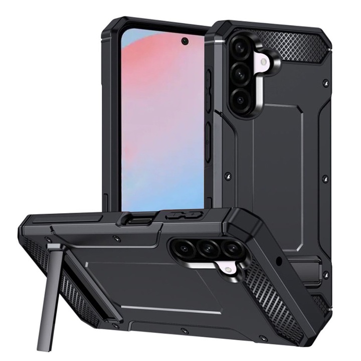 Husa pentru Samsung Galaxy A56 Armor Tough Rugged Kickstand - Negru