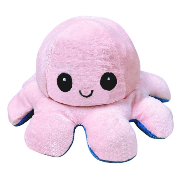 Caracatita reversibila din plus cu doua emotii, cu LED, albastru/roz, 20 x 8 cm, Vivo