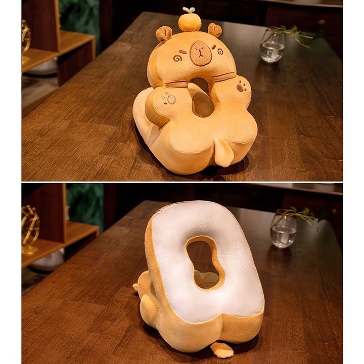 Produs premium - Perna din Spuma, Southern Sky, destinat Birou, Calatorii, Model Capybara, Lavabila, Umplutura de Bumbac, Spatiu Cap in Forma de 8, 30x35x30 cm, Portocaliu