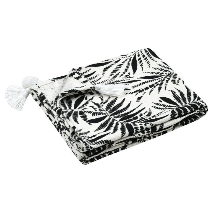 Patura, Stof, Ziana, Design Modern, Bumbac De Inalta Calitate, Ciucuri Decorativi, 150 x 125 cm, Bumbac, Negru