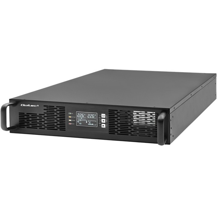 UPS за RACK, Qoltec, 3kVA, 3000W, Power Factor 1.0, LCD, EPO, USB, On-line, Черен