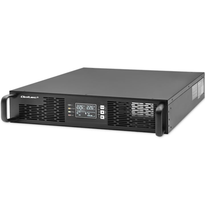UPS за RACK, Qoltec, 1kVA, 1000W, Power Factor 1.0, LCD, EPO, USB, On-line, Черен