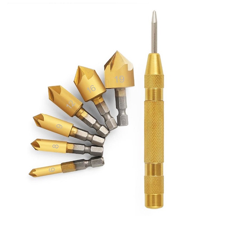 Set burghie pentru frezare, Yakumuz, 7 piese, 6-19 mm, 1/4'' hex, otel