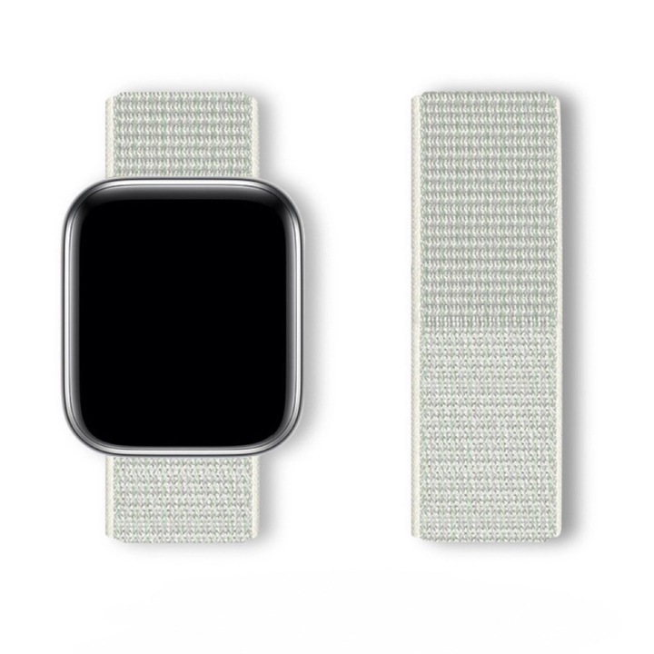 Curea material textil Sport Loop Belt compatibila cu Apple Watch 4/5/6/7/8/9/10/SE/Ultra1/2 42/44/45/46/49mm White