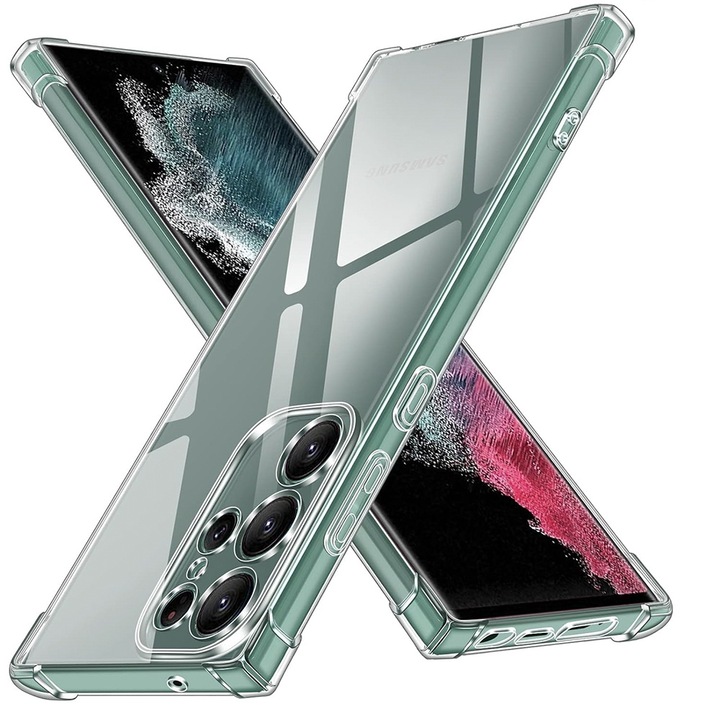 Силиконов калъф, съвместим със Samsung Galaxy S25 Ultra, Четири удароустойчиви ъгъла, Защита на камерата, Ултра удароустойчив, Прозрачен