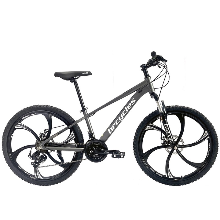 Bicicleta MTB-HT 26" BR Tornado ProMG, cadru aluminiu 13.5", jante magneziu, manete secventiale, frane disc, 21 viteze, gri