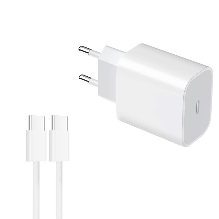 Set Incarcator USB-C 20W Fast Charger si Cablu USB-C to C, 2M, 67w Compatibil cu iPhone 16, 16 pro, 15promax, QUANDES®