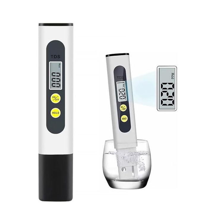 Digitális TDS ivóvíz teszter, LCD kijelző, pontos vízminőség mérőműszer, akváriumok, úszómedencék, hidroponika, széles mérési tartomány 0-999 PPM, fehér
