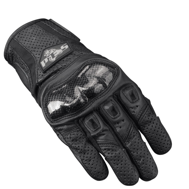 Manusi Moto Piele Perforata PES – Protectie cu Carbon, Touchscreen, Ventilate, Negru, L